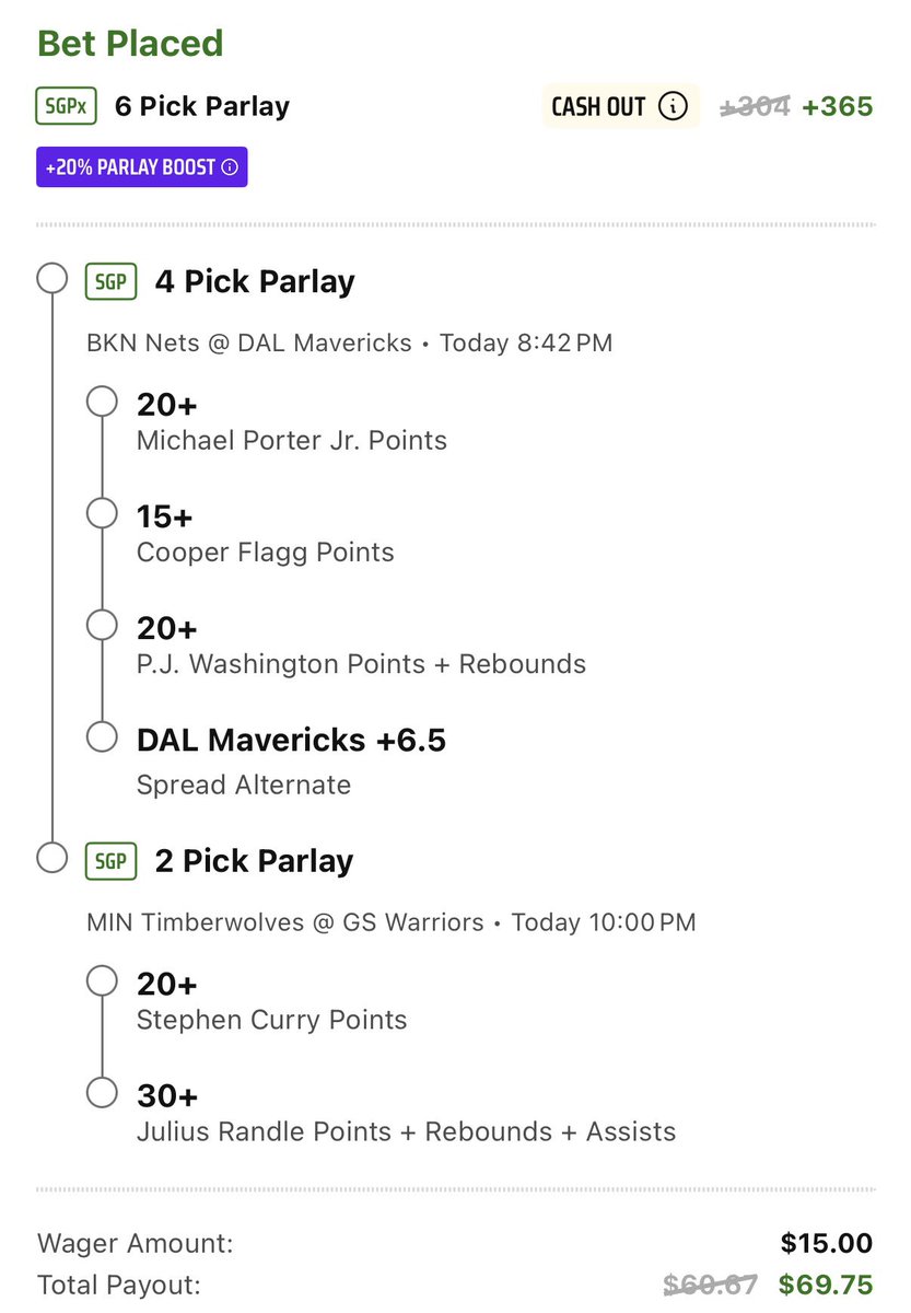 0.75u Late Game Parlay +365🌙