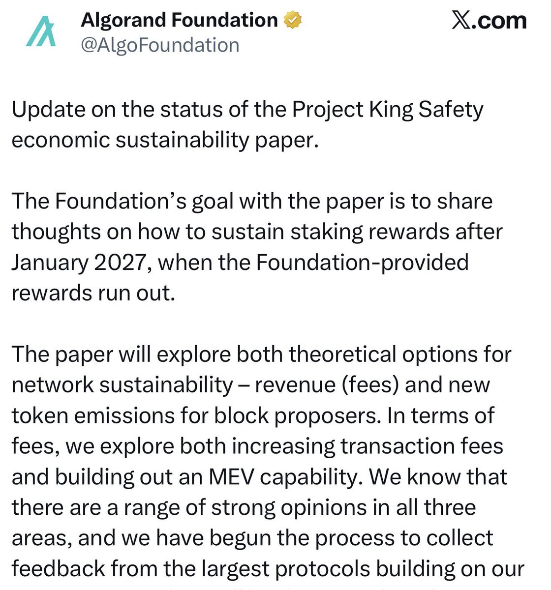 Vet_X0's tweet image. and now Algorand struggles with paying rewards for their Validators which threatens network security.

they explore to increase tx fees and even create new tokens, algorand has hardcap supply, to pay validators.

i wish them the best.

the best incentive is no incentive. thank…