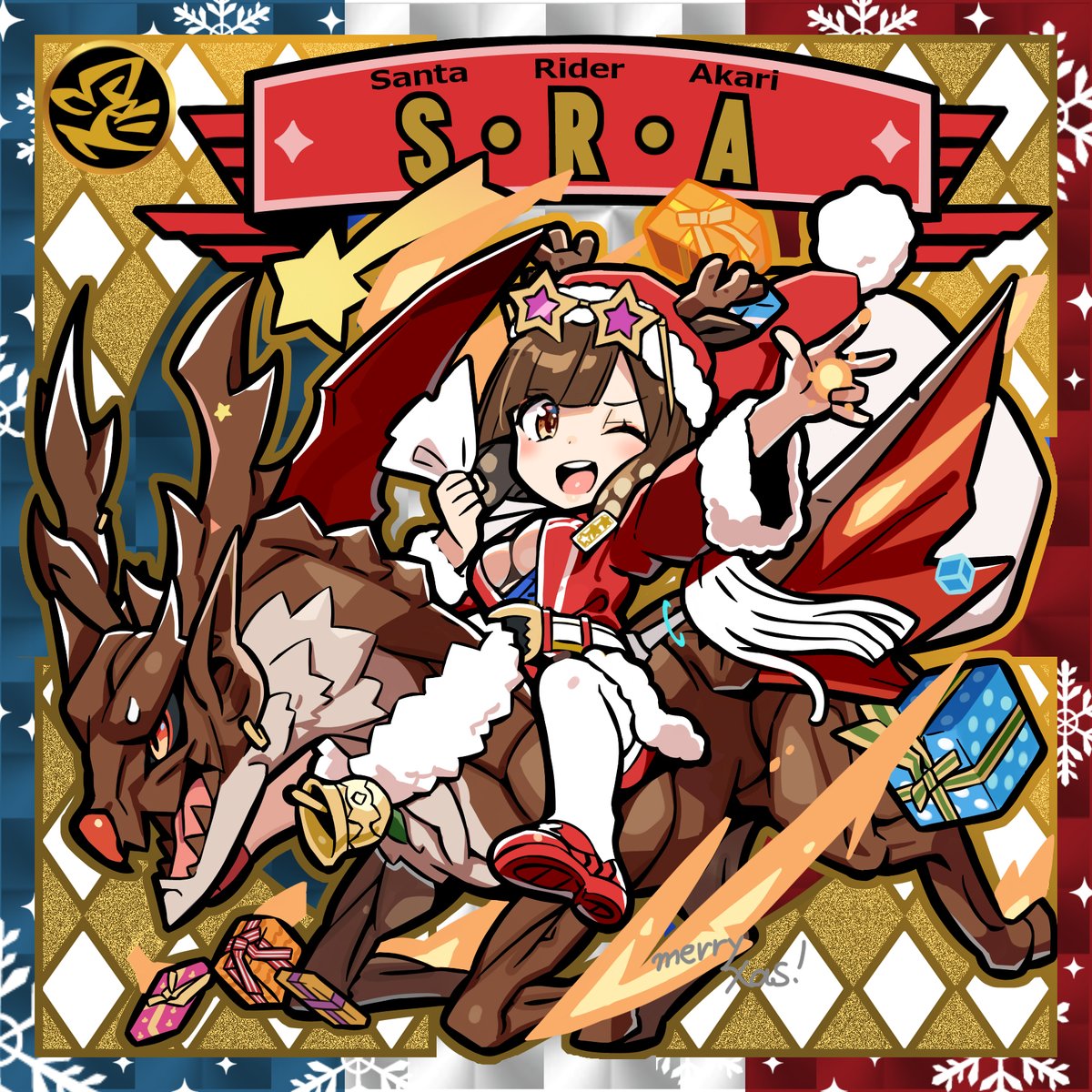 もうすぐクリスマスのシーズンですね。
以前ランプ堂さんで描かせていただきました灯さんです。皆様が楽しいクリスマスになりますようお祈り申し上げます。少し早いですがメリークリスマス！✨　＃自作シール　＃ビックリマン　＃サンタクロース