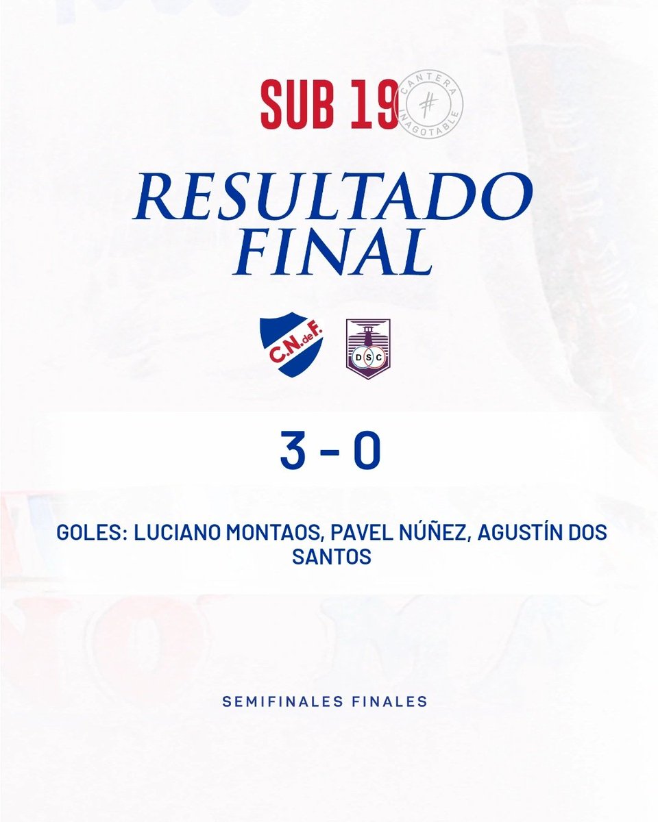 🏆 ¡Nacional Campeón Uruguayo de Sub 19!

El Decano del fútbol uruguayo venció 3 a 0 a Defensor y se consagró Campeón Uruguayo en Sub 19 y clasificó a la Copa Libertadores sub20.

¡Gracias a jugadores, cuerpos técnicos y colaboradores!

#CanteraInagotable
#ElClubGigante🔵⚪🔴