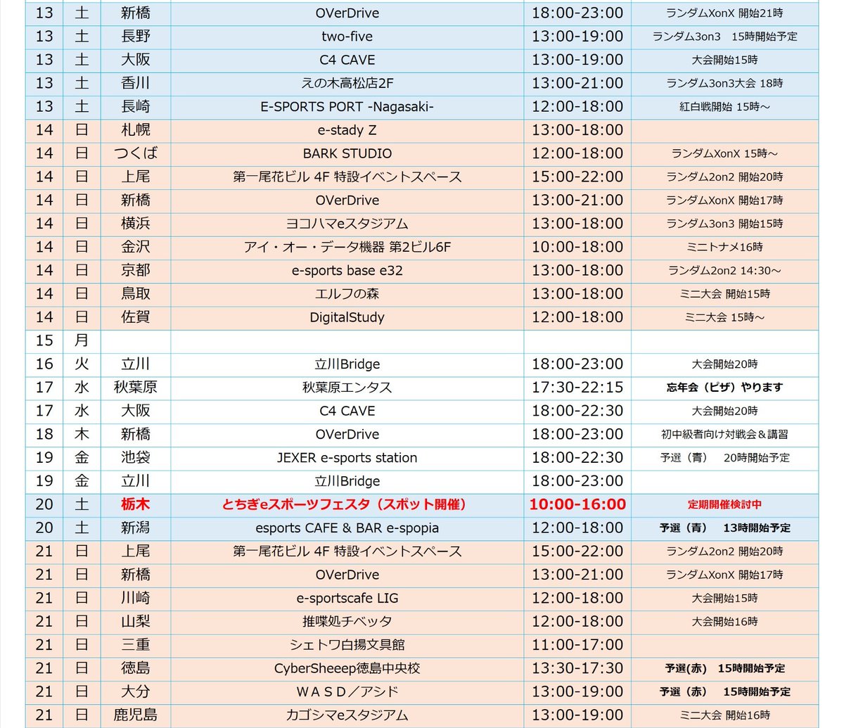 今週来週のFCはこちら。