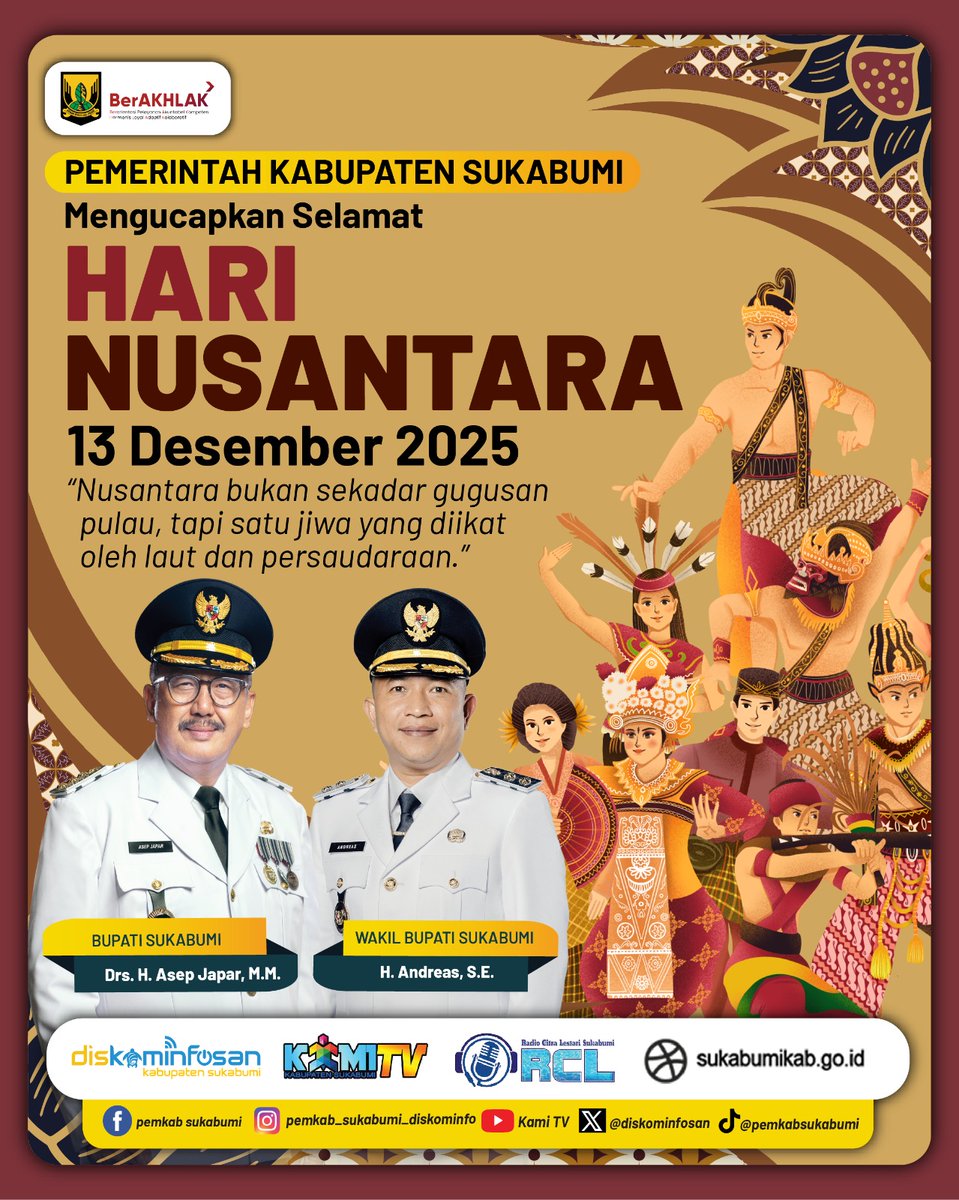 🇮🇩 Selamat Hari Nusantara

Nusantara bukan sekadar gugusan pulau, melainkan satu kesatuan jiwa yang dipersatukan oleh laut, budaya, dan persaudaraan. 

Momentum Hari Nusantara menjadi pengingat akan pentingnya menjaga persatuan, melestarikan keberagaman budaya, serta memperkuat