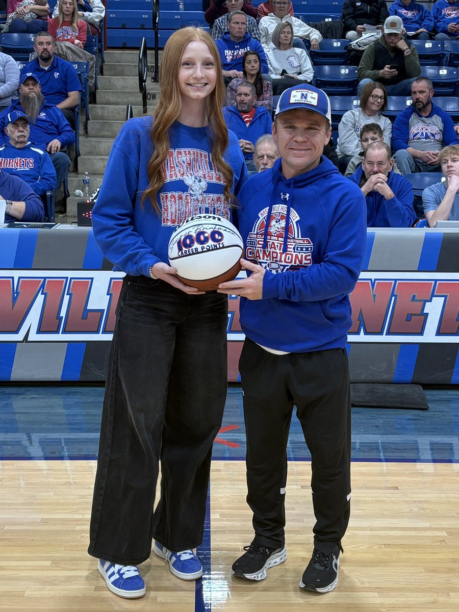 Summer Brinkmann received a commemorative ball tonight at the Hornet game vs. Anna-Jonesboro  marking her 1000th point which she scored on Tuesday night vs. West Frankfort.  Congratulations again Summer!!!