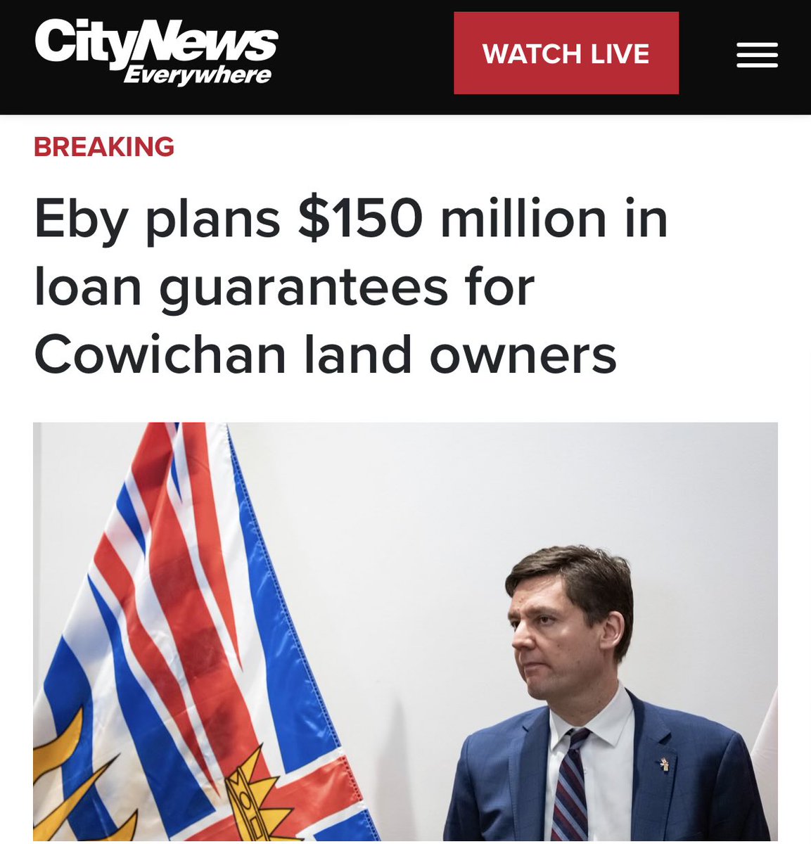 So let’s get this straight: 

➡️ David Eby, who personally issued a directive preventing BC’s lawyers from making some of the strongest arguments to protect private property in the Cowichan case, is now proposing government loan guarantees for the properties now impacted by that
