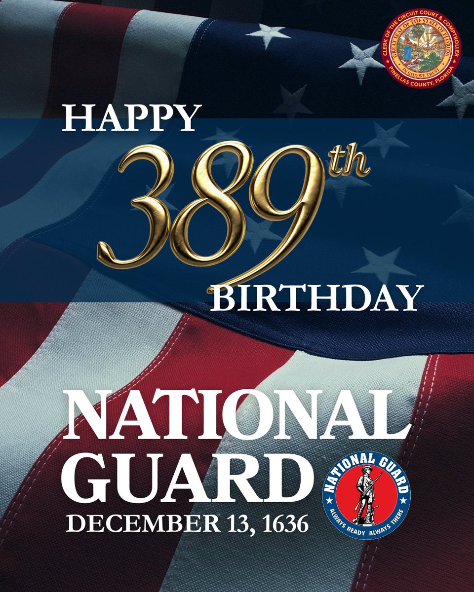 Wishing a happy birthday to the National Guard! We are grateful for the strength, service, and protection you provide every day.

Today, we honor the brave men and women who stand ready to serve our communities and our nation.

#PinellasClerk #ServingYou