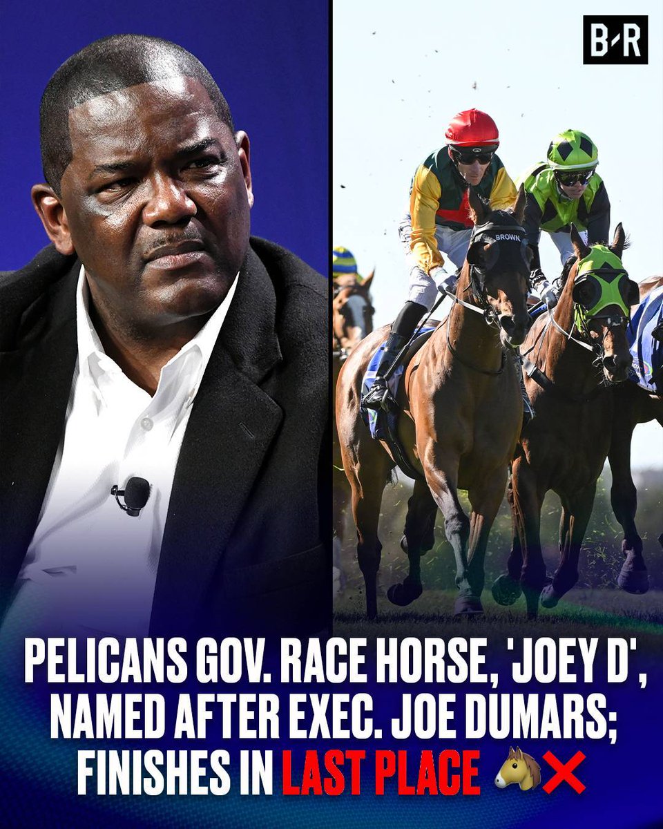 Pelicans Gov. Gayle Benson's 2-year-old racehorse "Joey D", named after executive Joe Dumars, finished in last place, 58 lengths behind the winner
Joey D was previously entered in a November race but was scratched due to dumping its jockey and running loose on the track
