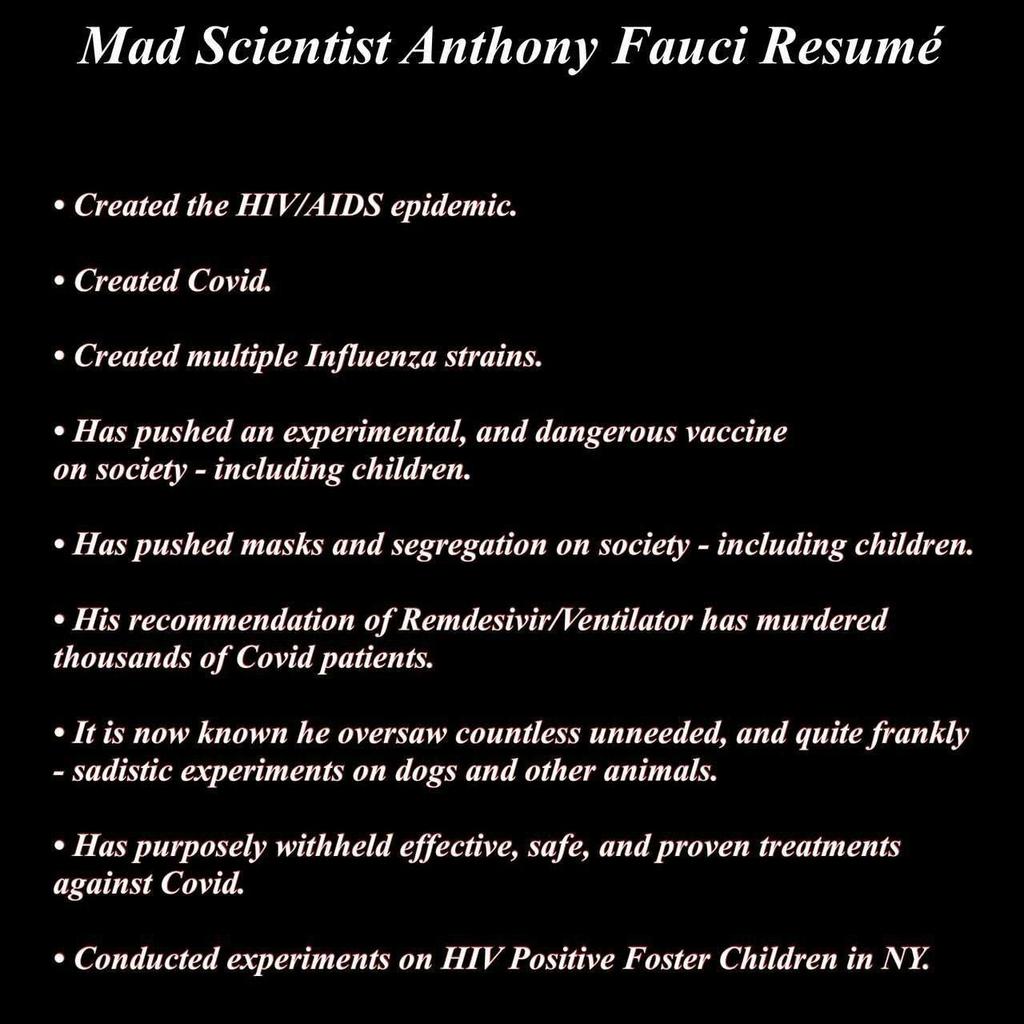 When will Anthony Fauci pay for his crimes against humanity ???
