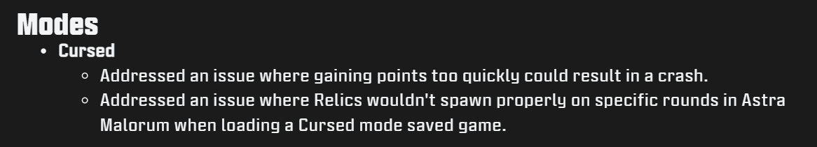 MargwaNetwork's tweet photo. OFFICIAL: Cursed bug patches:
-gaining points quickly no longer results in a crash
-Certain relics will spawn properly in Astra after loading a saved game https://t.co/9oUwRUOfFK