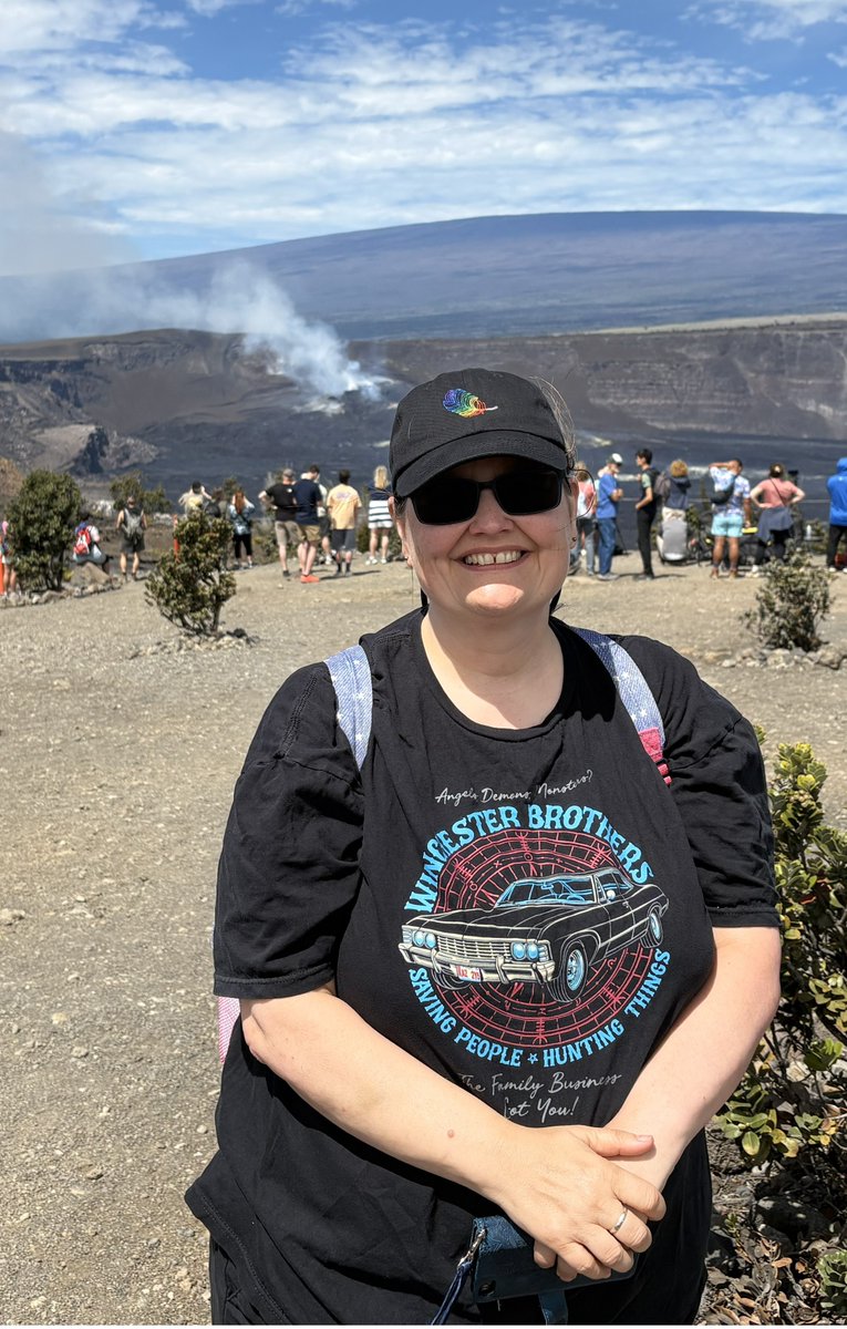 lmdormon's tweet photo. @qwertee  Me in my Winchesters brothers T-shirt at Mount Kilauea during the September eruption.  Thanks Qwertee. https://t.co/Jn7zKDYxhH