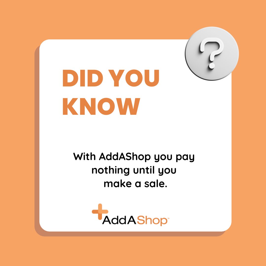 AddAShop2's tweet photo. Did you know that #AddAShop is completely free to set up? 

That's right -- you don't pay anything until you make a sale! 

Learn more about how to get started with AddAShop at https://t.co/uiecQgxXKi 

#OnlineStore #Free #eCommerce https://t.co/j6tBOFPvpE