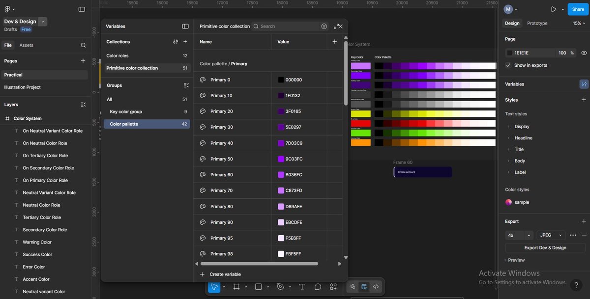 MalachiRem28481's tweet photo. Day 24 &amp; 25 at @devanddesignhq 

We explored color systems in depth,from creating primitive color variables to learning scoping for organizing collections in both light and dark mode.

Grateful for the clarity @Joe_brendan_ brings to every session!  
 #ColorSystems #UIDesign https://t.co/LeamZd3kRX