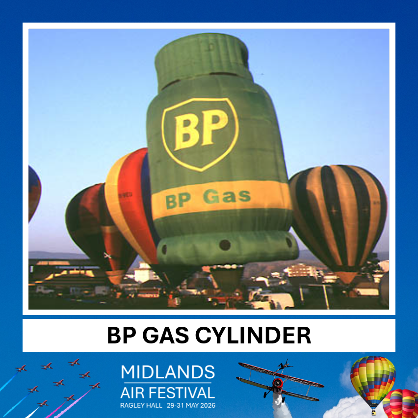 Making it's debut appearance is the BP Gas Cylinder special shape from Portugal!

Although now retired from flying, this rare balloon has now been donated to the Bristol Balloon Collectors to ensure it is well cared for and can be seen by many over the coming years.