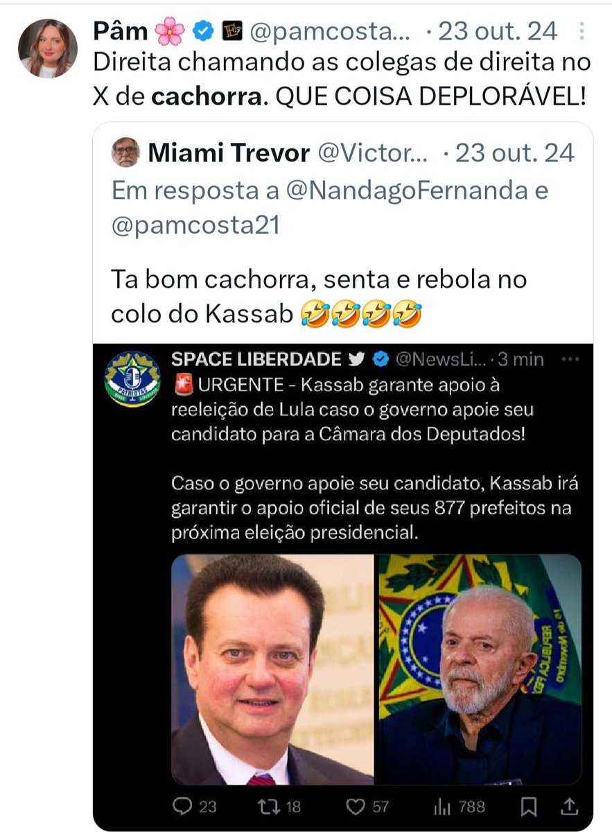 notorius23_'s tweet photo. @pamcosta21 A @pamcosta21 sendo chamada de cachorra: 😡

A @pamcosta21 chamando outras mulheres de direita de cachorra:😍 https://t.co/D9oYqOP2cs