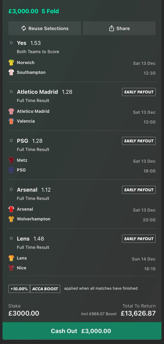 Lemzyy_'s tweet image. WEEKEND FOOTBALL ACCAS

1️⃣: 4.22 ODDS 📊/ £30 RETURNS £136 🤑
2️⃣: 76.84 ODDS 📊/ £10 RETURNS £1,147 🤑

IF THEY BOTH WIN, I’LL GIVEAWAY MY £5,000 TO ONE FOLLOWER WHO LIKES ❤️ THIS!

(JOIN my Tele channel in the replies for EXTRA FREE BETS &amp;amp; GIVEAWAYS ⬇️)