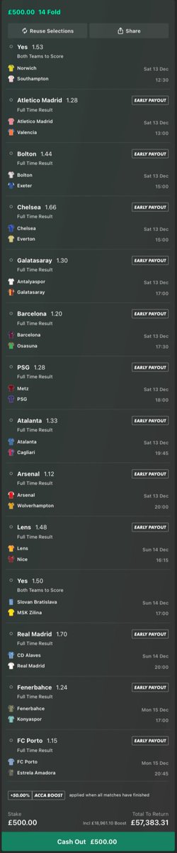 Lemzyy_'s tweet image. WEEKEND FOOTBALL ACCAS

1️⃣: 4.22 ODDS 📊/ £30 RETURNS £136 🤑
2️⃣: 76.84 ODDS 📊/ £10 RETURNS £1,147 🤑

IF THEY BOTH WIN, I’LL GIVEAWAY MY £5,000 TO ONE FOLLOWER WHO LIKES ❤️ THIS!

(JOIN my Tele channel in the replies for EXTRA FREE BETS &amp;amp; GIVEAWAYS ⬇️)