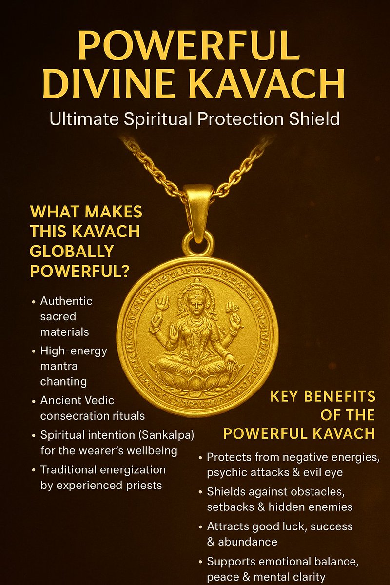 AstroTalisman's tweet photo. ✨ The Powerful Divine Kavach ✨
A Kavach is a shield of cosmic protection forged through ancient Vedic rituals, sacred mantras, and divine blessings. Visit website https://t.co/kZlSba5f1V.  
#PowerfulKavach #DivineProtection  #GlobalTalisman #EnergyProtection #EvilEyeProtection https://t.co/9KLhJkzCwY