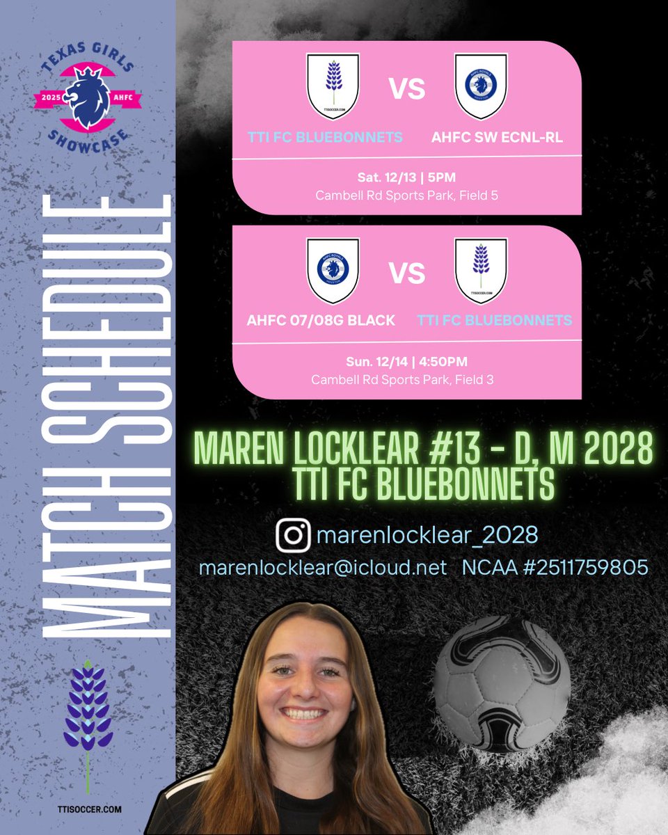 Can’t wait to play in the Texas Girls Showcase this weekend! <a href="/TTi_soccer/">TTi Soccer</a> <a href="/ahfcsoccer/">Albion Hurricanes FC</a> #TexasGirlsShowcase