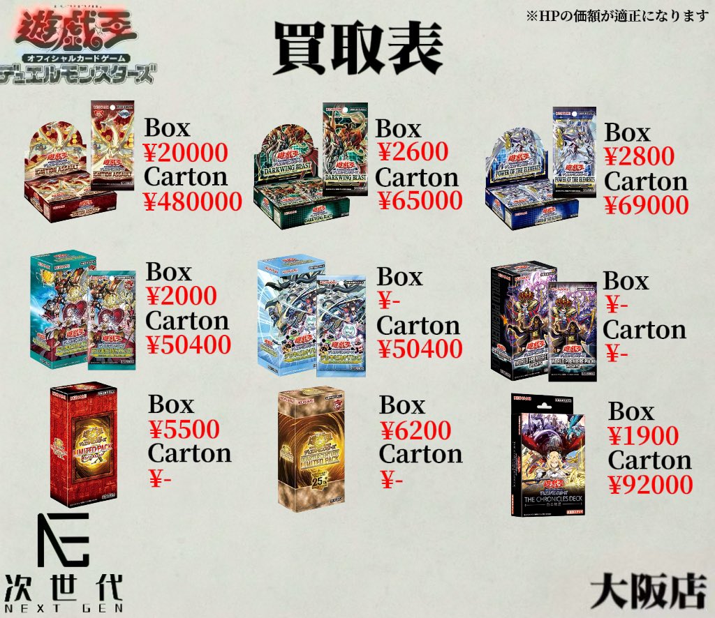2025年12月13日(土) 遊戯王カードゲーム買取価格更新 ※遊戯王の