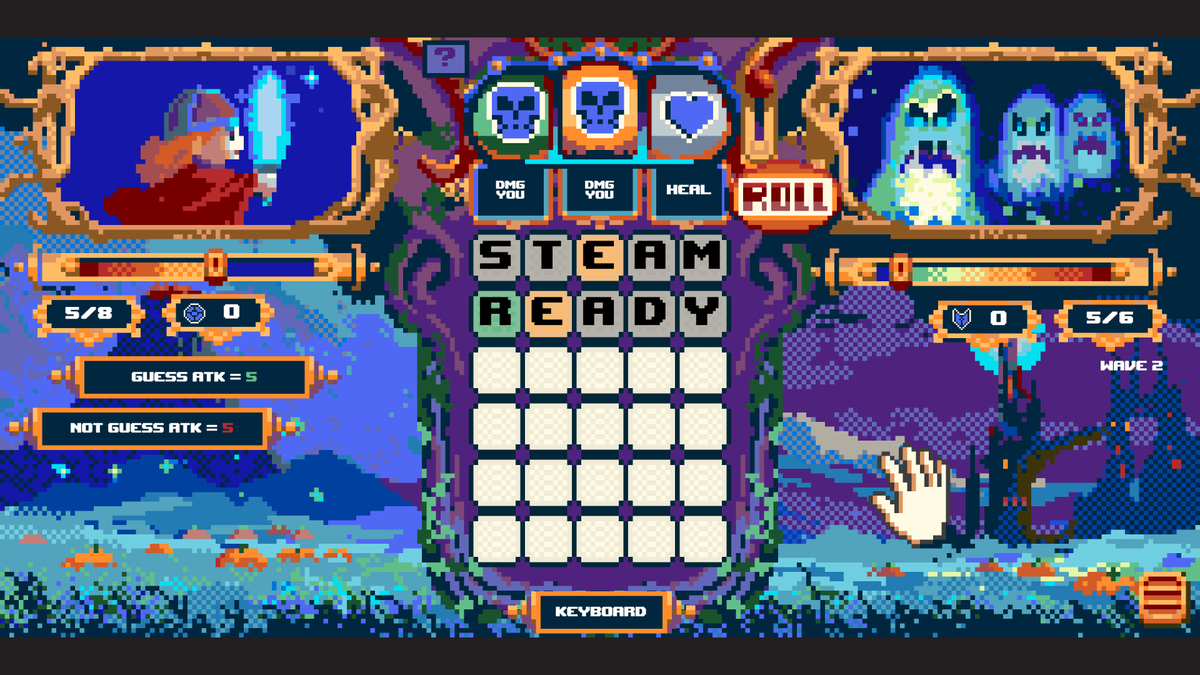 🟨🟩⬜️🟩⬜️
Randel's Quest is a wordle-like slot-driven roguelike battler. 
#pixelart