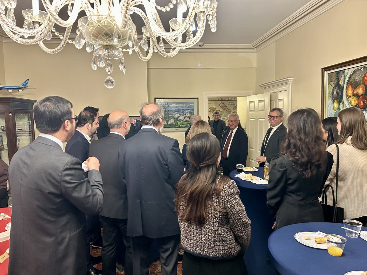 RumsfeldFoundtn's tweet photo. Last night we brought together members of our Graduate Fellowship and #CAMCA Fellowship networks for a special holiday reception hosted at the @azembassyus. Grateful to the Embassy team and Amb. @hazar_khazar for their warm hospitality and support! https://t.co/M1M0egD2He