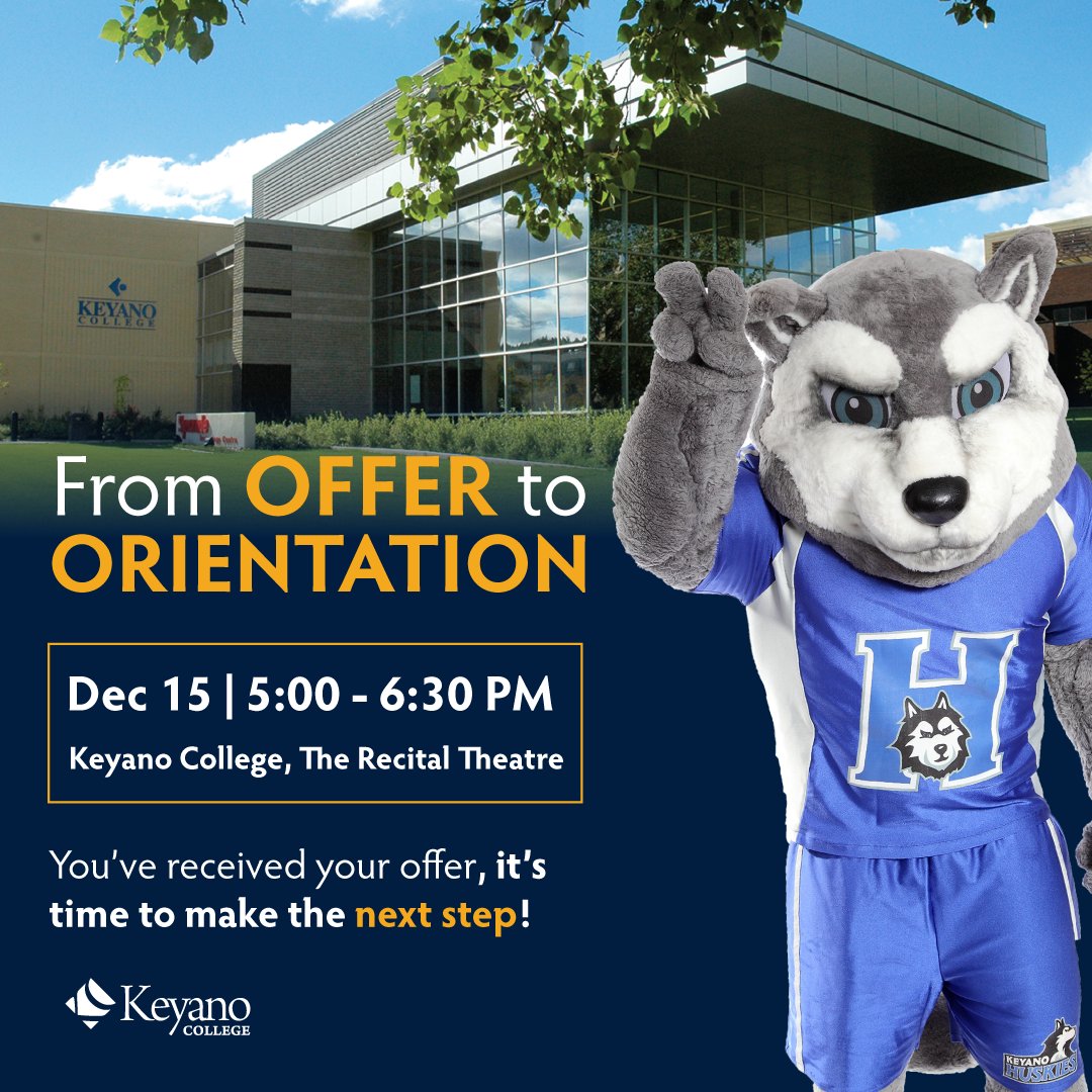 keyanocollege's tweet image. Congratulations on your acceptance to Keyano College for Winter 2026! 

Join us for Pre-Orientation:
📅 Date: Monday, Dec 15, 2025
🕔 Time: 5:00 – 6:30 PM
📍Location: The Recital Theatre, Keyano College

Click here to register ow.ly/HtzX50XIH1Q