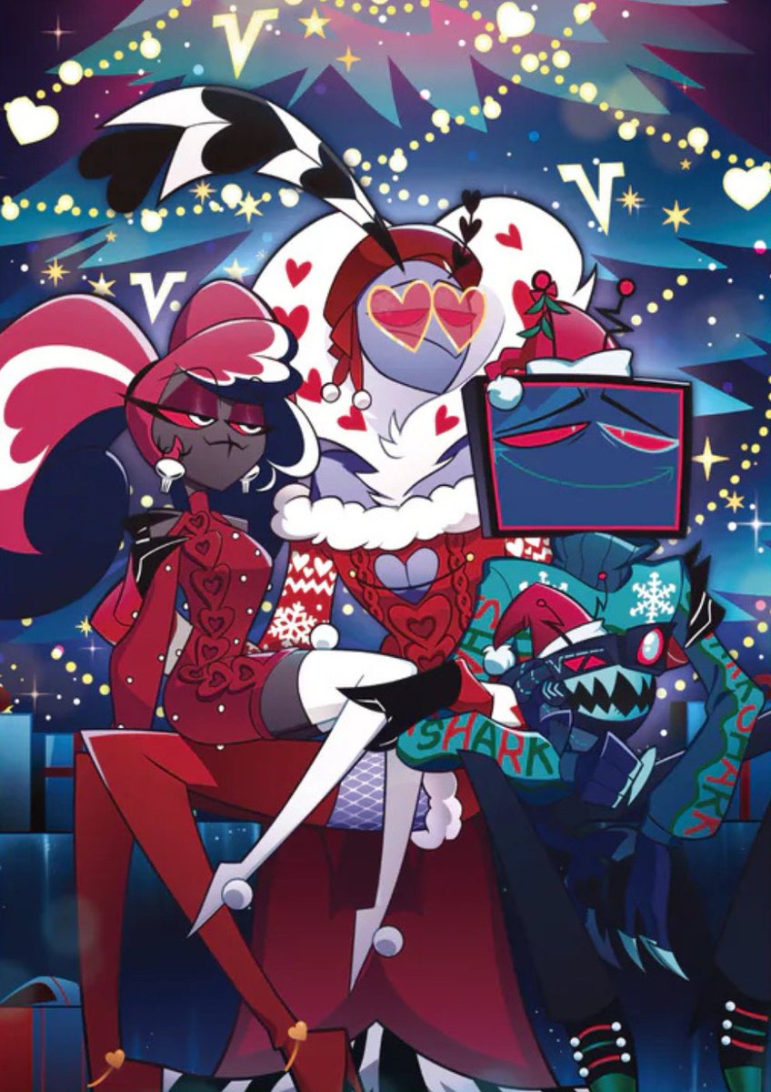 Official holidays poster for 'HAZBIN HOTEL' featuring the Vees