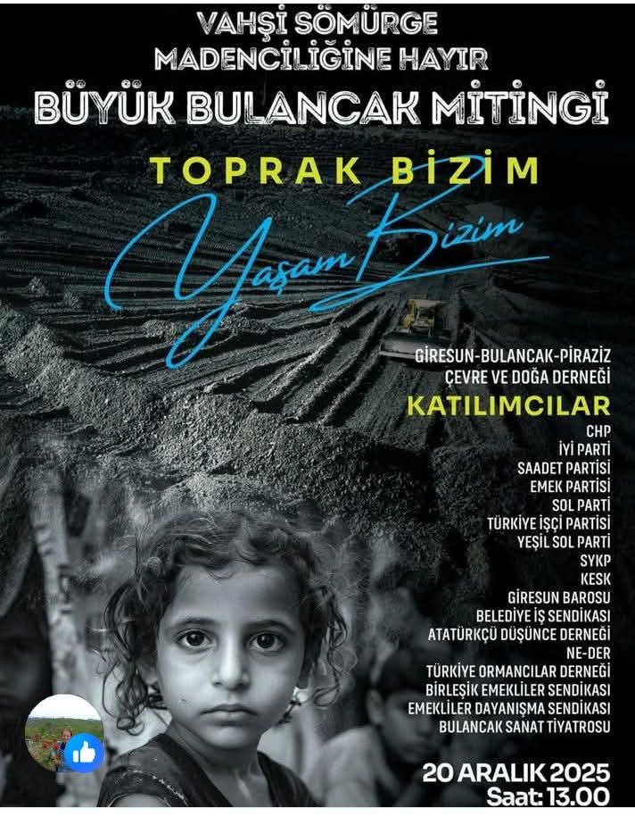 Giresun  topraklarına, ormanlarına, derelerine,  sahip çıkıyor!  
Bulancak mitingine davetlisiniz.
#KarıncalarBirleşin 
#ToprağımızıSavunuyoruz