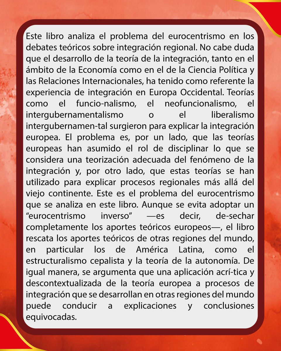 Cepeg_ucc's tweet photo. 📘🌍 Las teorías de la integración regional: más allá del eurocentrismo propone una mirada crítica y global para comprender la integración regional más allá de Europa.
Conoce más 👉https://t.co/tzx3Ga0YFt https://t.co/s43ohRKPWq