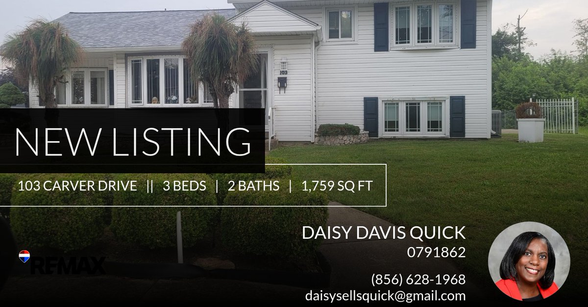 DaisySellsQuick's tweet image. 📍 New Listing 📍 Take a look at this fantastic new property that just hit the market located at 103 Carver Drive in Wenonah. Reach out here or at (856) 628-1968 for more information

Daisy Davis-Quick
DaisySellsQuick
REMAX Prefe... homeforsale.at/103_CARVER_DRI…