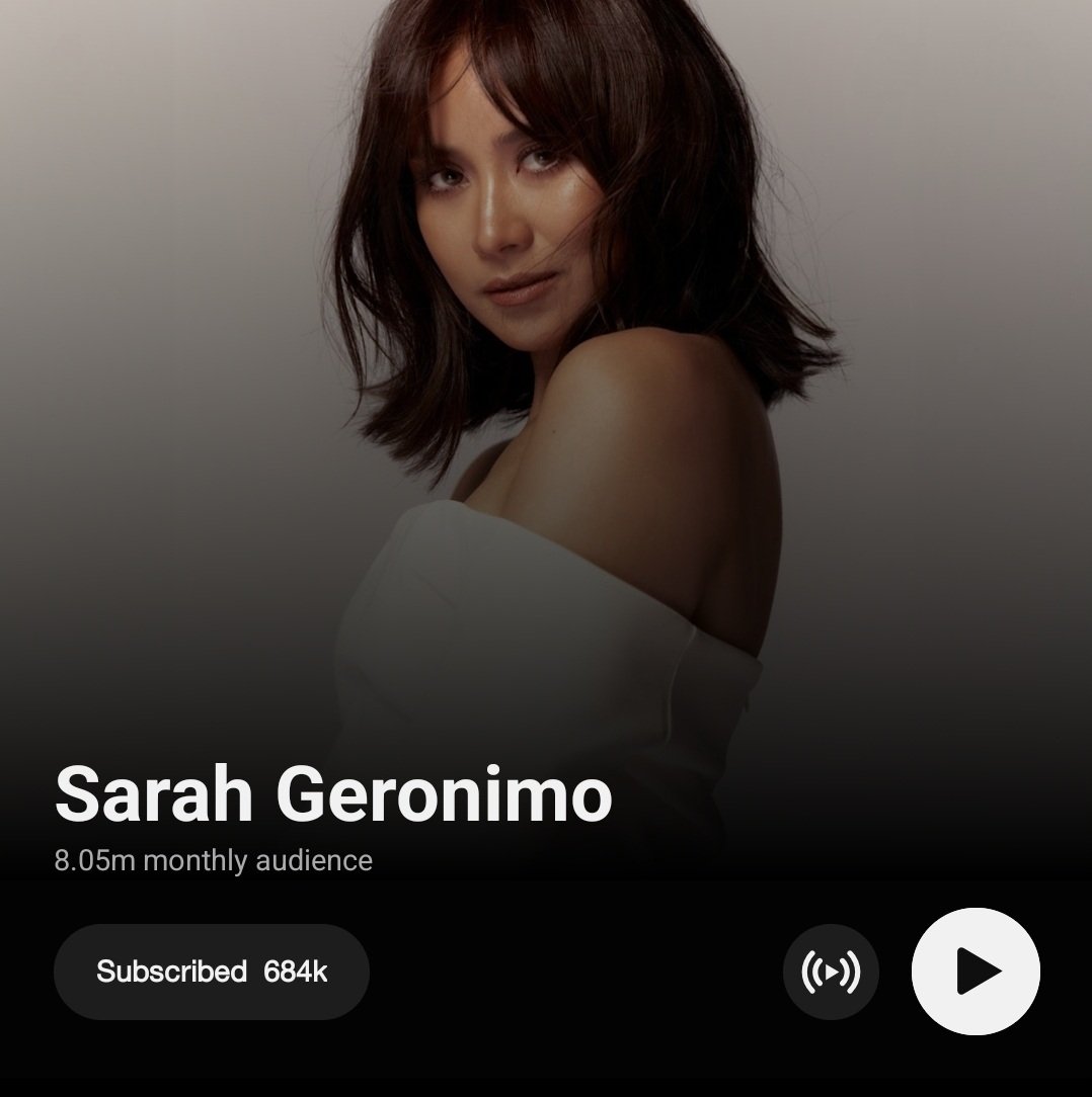 Sarah Geronimo is still the most streamed OPM female artist on YouTube Music with 8.05 million monthly audience.

She is also the OPM female artist with the highest monthly audience on the said platform.

<a href="/JustSarahG/">Sarah Geronimo</a> #SarahGeronimo