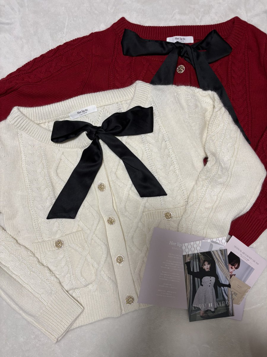 おはようございます♡ Aerienne Cable-Knit Ribbon Cardigan redに続い