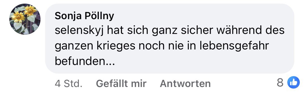 AlpenHofnarr's tweet photo. Solche dämlichen Leute gurken in den sozialen Medien rum. Davon abgesehen, dass das Leben jedes Einzelnen Ukrainers immer wieder gefährdet ist, Russland würde Selensky töten oder festsetzen, wenn es könnte. https://t.co/EaOJ70YgQo