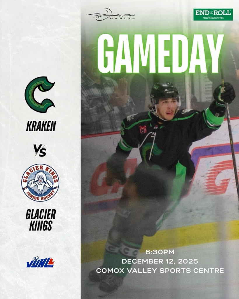 Lake Cowichan Kraken are on the road tonight facing <a href="/CVGKhockey/">Comox Valley Glacier Kings Jr A Hockey Club</a> 
krakenhockey.ca/stats/game-cen…  #VIJHL