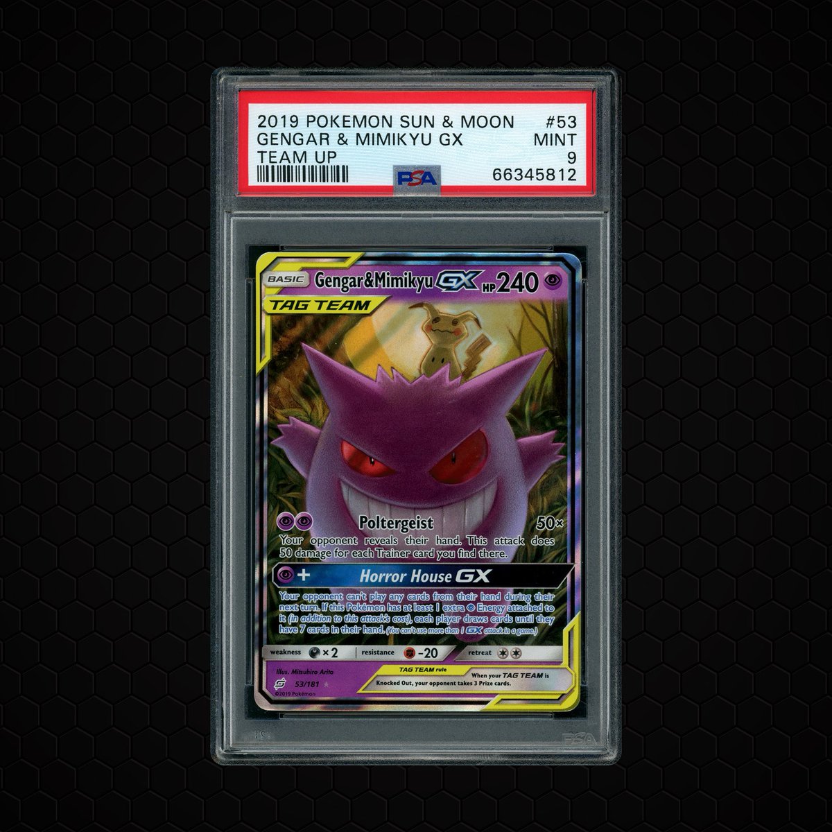 La_MissMarvel's tweet image. Apparently I forgot that I had an open bid on this card and today I bought it 🙃

It’s a nice looking Gengar &amp;amp; Mimikyu team up card 🔥

Agree?
