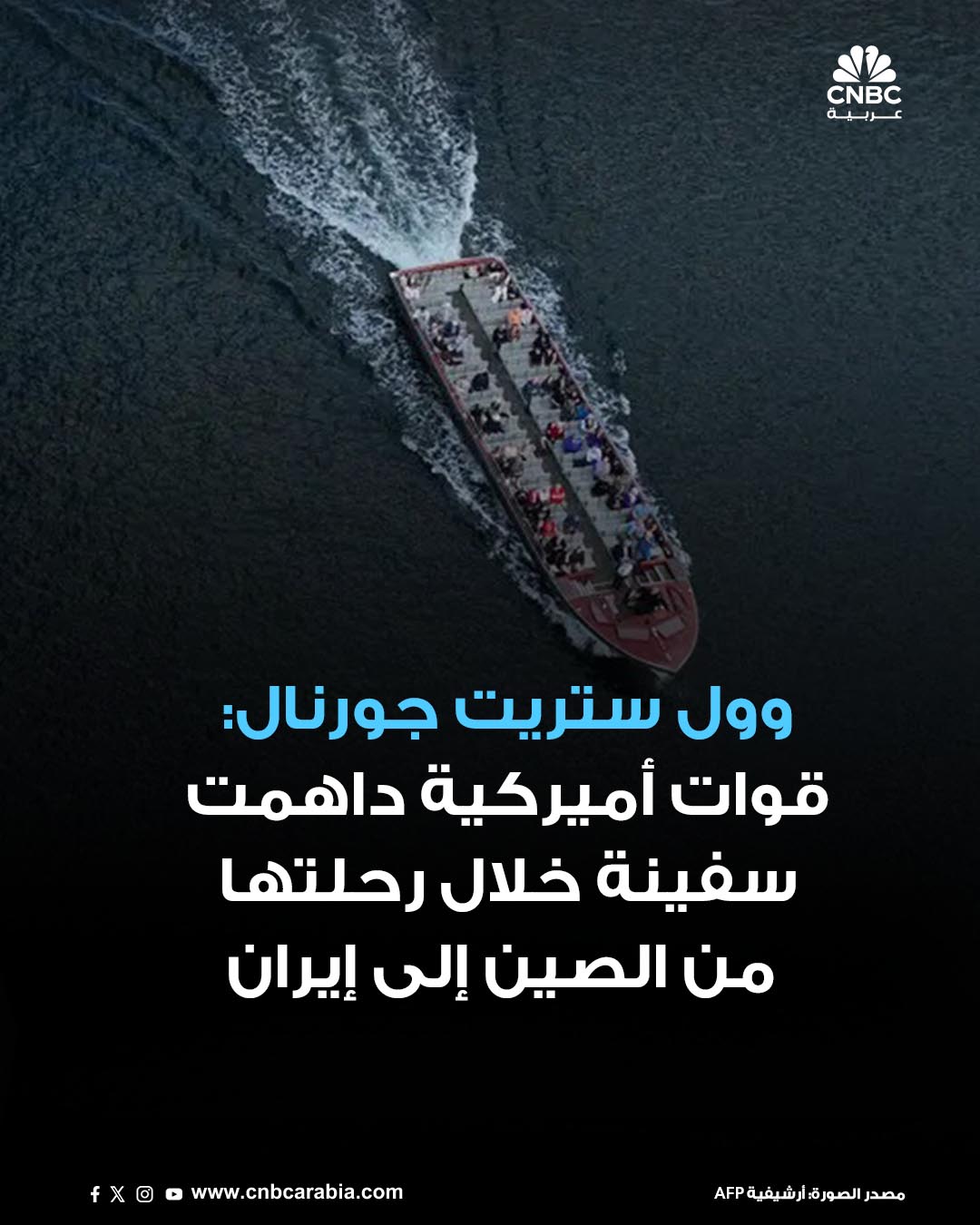 صحيفة وول ستريت جورنال تنقل عن مسؤولين أميركيين، يوم الجمعة 12 ديسمبر/ كانون الأول، قولهم إن فريقاً من القوات الخاصة التابعة للولايات المتحدة داهم سفينة كانت في اتجاهها من الصين إلى إيران في شهر نوفمبر/ تشرين الثاني في المحيط الهندي وصادر أغراضاً متعلقة بالاستخدامات العسكرية. أحد المسؤولين قال للصحيفة إن الشحنة كانت مكوّنة من أجزاء يمكن استخدامها في الأسلحة التقليدية لإيران، مشيراً إلى أنه تم تدمير الشحنة. الصحيفة ذكرت أن القوات الأميركية صعدت على متن السفينة على بعد مئات الأميال قبالة سواحل سريلانكا، موضحة أنه تم السماح للسفينة في وقت لاحق بمواصلة رحلتها 