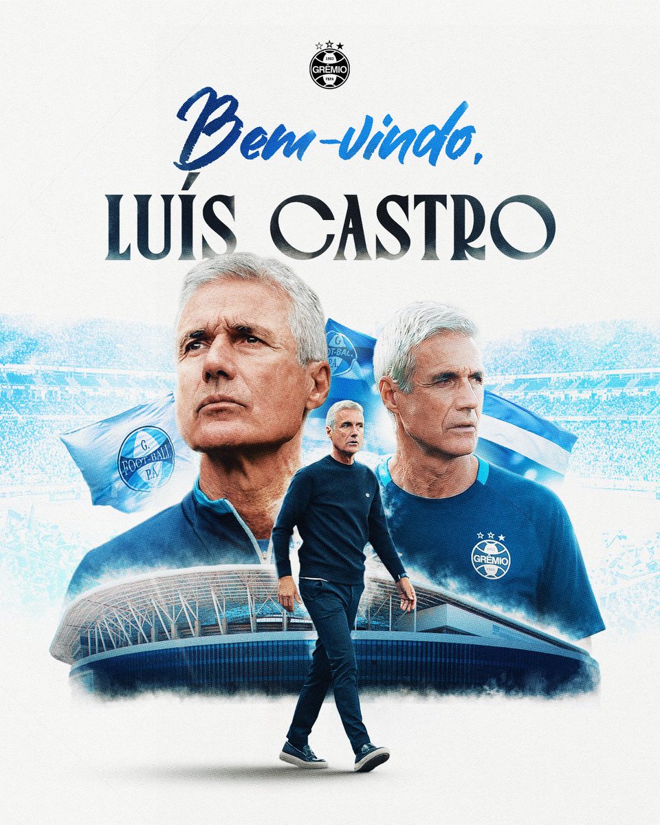 LUÍS CASTRO É TRICOLOR! 🇪🇪 O treinador português chega ao Imortal para escrever um novo capítulo da nossa história. Ele traz na bagagem muita experiência, conhecimento de futebol e ambição por conquistas. Seja bem-vindo, mister! 💙

Leia mais em gremio.net/noticias/detal…