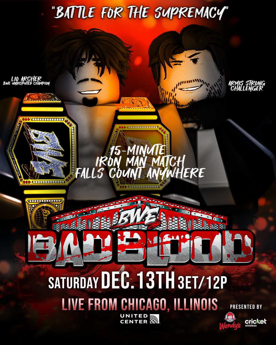 it is all for the supremacy...THE BWE UNDISPUTED TITLE IS ON THE LINE NOW IN A 15-MIN IRON MAN MATCH, FALLS COUNT ANYWHERE, who is standing tall tomorrow at #BWEBadBlood?