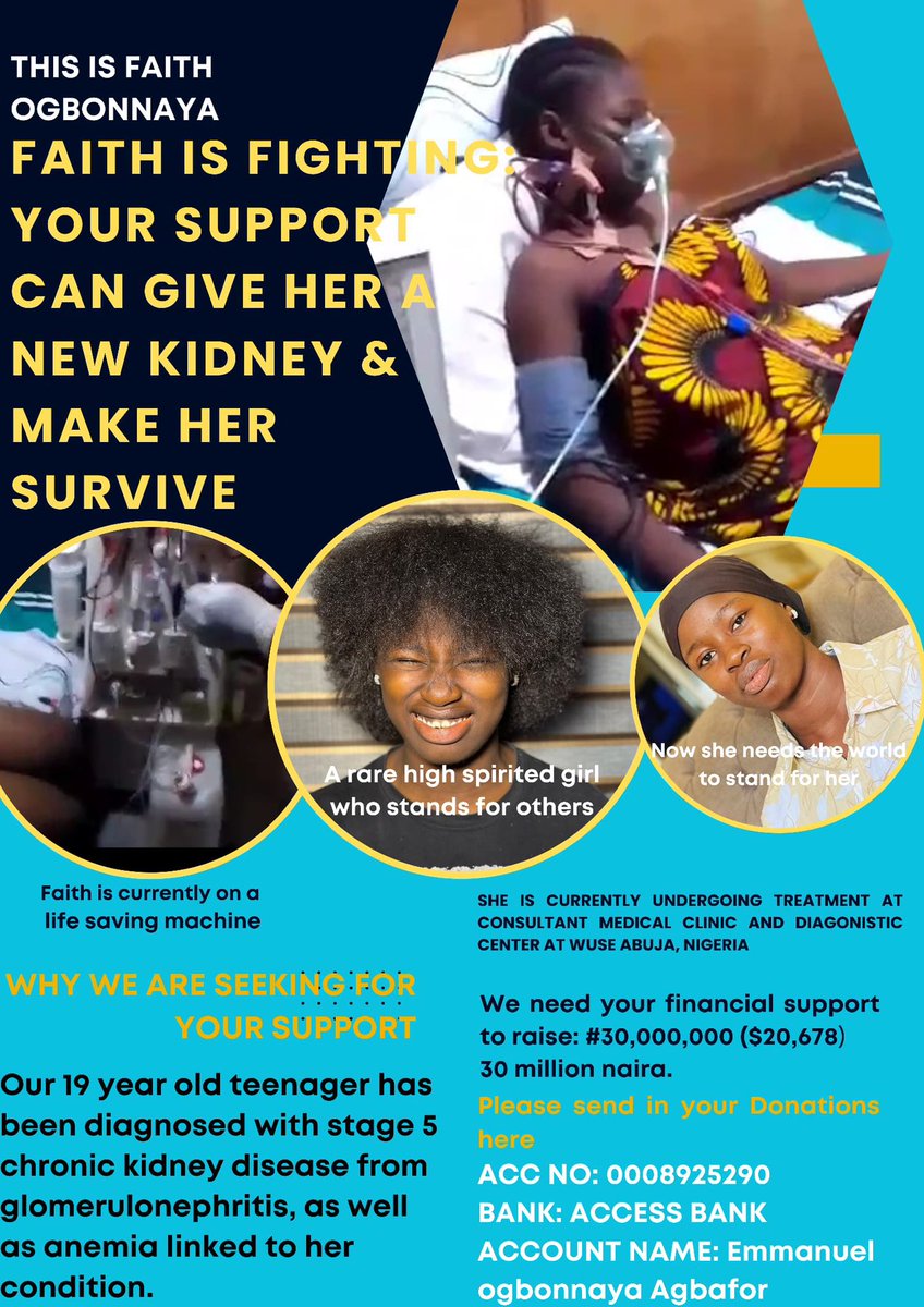 Dymphillie's tweet photo. @davido My 19-year-old cousin, Faith needs all the support she can get to survive, she’s currently undergoing dialysis and urgently needs a kidney transplant to keep her alive.Please reach out through these contacts: 09045042185,08055362401 . 
Your reposts will mean the world to us🙏🙏 https://t.co/g2QMoXGq1j