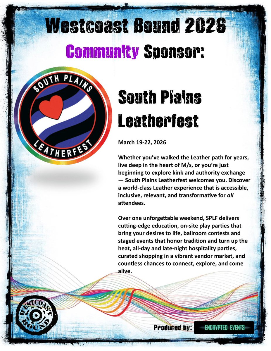 Today we are featuring our Community Sponsor South Plains Leather Fest southplainsleatherfest.com   #wcbound #encryptedevents