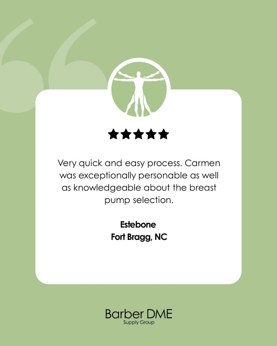 BarberDME's tweet photo. At Barber DME, our goal is to make your journey smoother, clearer, and supported every step of the way. And shoutout to Carmen for delivering exceptional care! 
#BarberDME #CustomerReview #DMEServices #BreastPumpSupport #MilitaryFamilies #FortBragg #FiveStarService #PatientCare https://t.co/dBGRLGSxGO