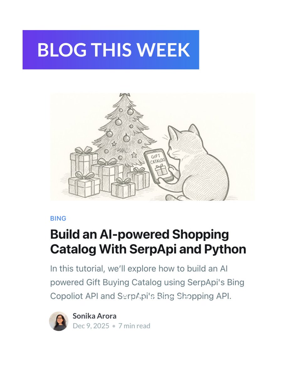serpapi's tweet image. We’ve been working on something new! 🧠

Check out our latest blog post to see how you can use SerpApi to build an AI-powered shopping catalog.

Read more 👉 serpapi.com/blog/build-an-…

#SerpApi #SearchEngine #Scraping #Serp #SearchEngineScraping #APIs