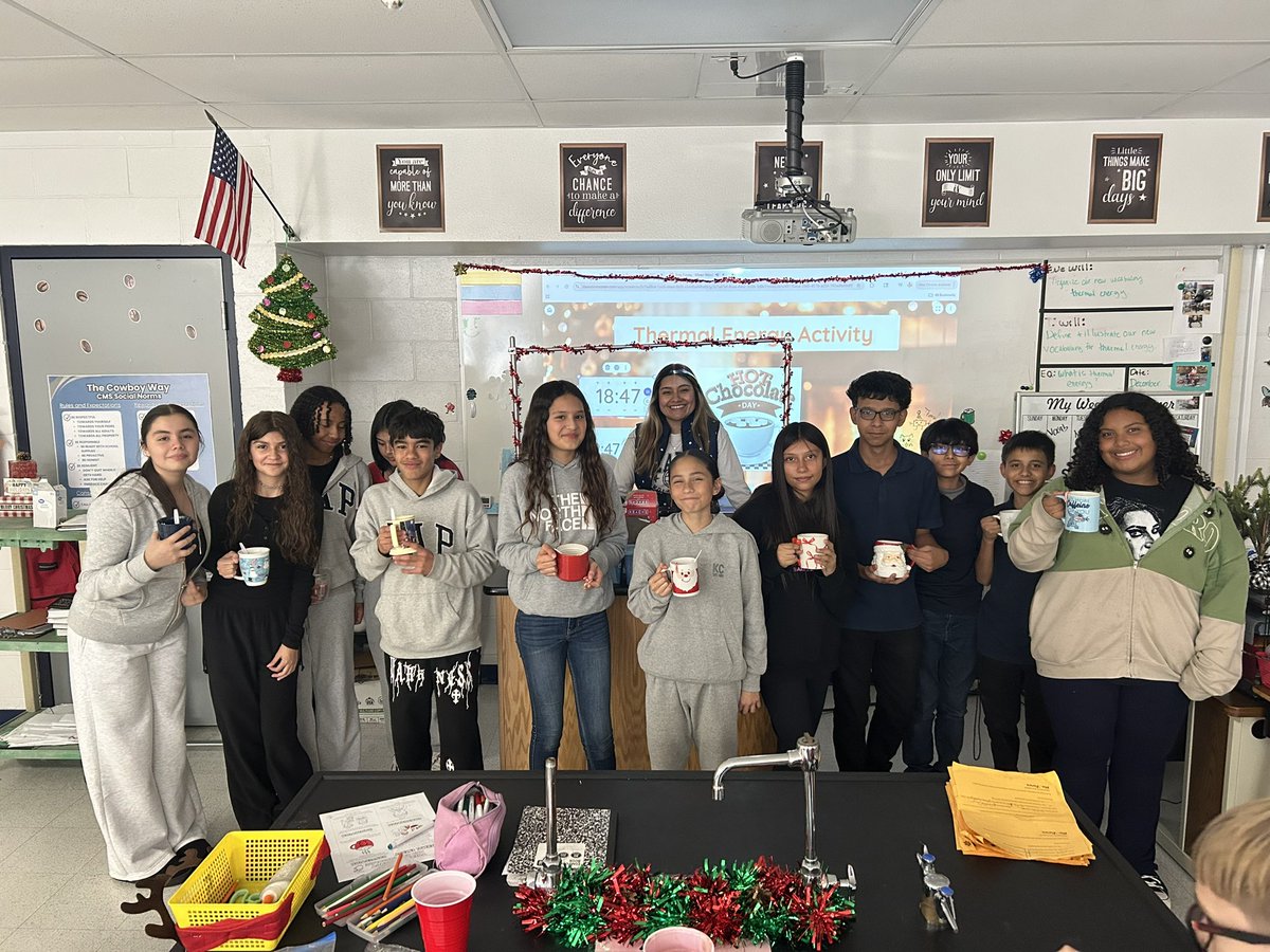 ms_floresCMS's tweet photo. ☕🔥 Ended our thermal energy unit with hot chocolate, festive mugs, and good times! ❄️✨ #ScienceClass #ThermalEnergy #TeamSISD https://t.co/HkK9yLQ54f
