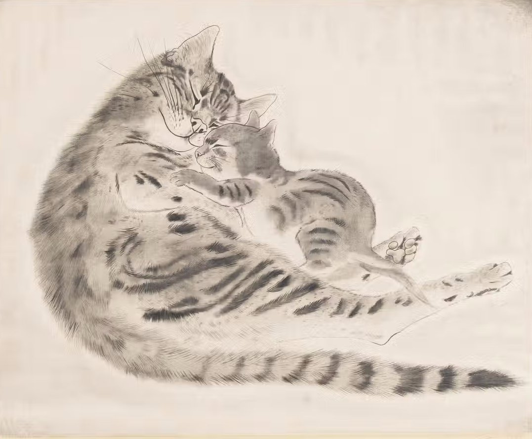 marysia_cc's tweet image. Leonard Foujita
Mother Cat and Kitten, 1929