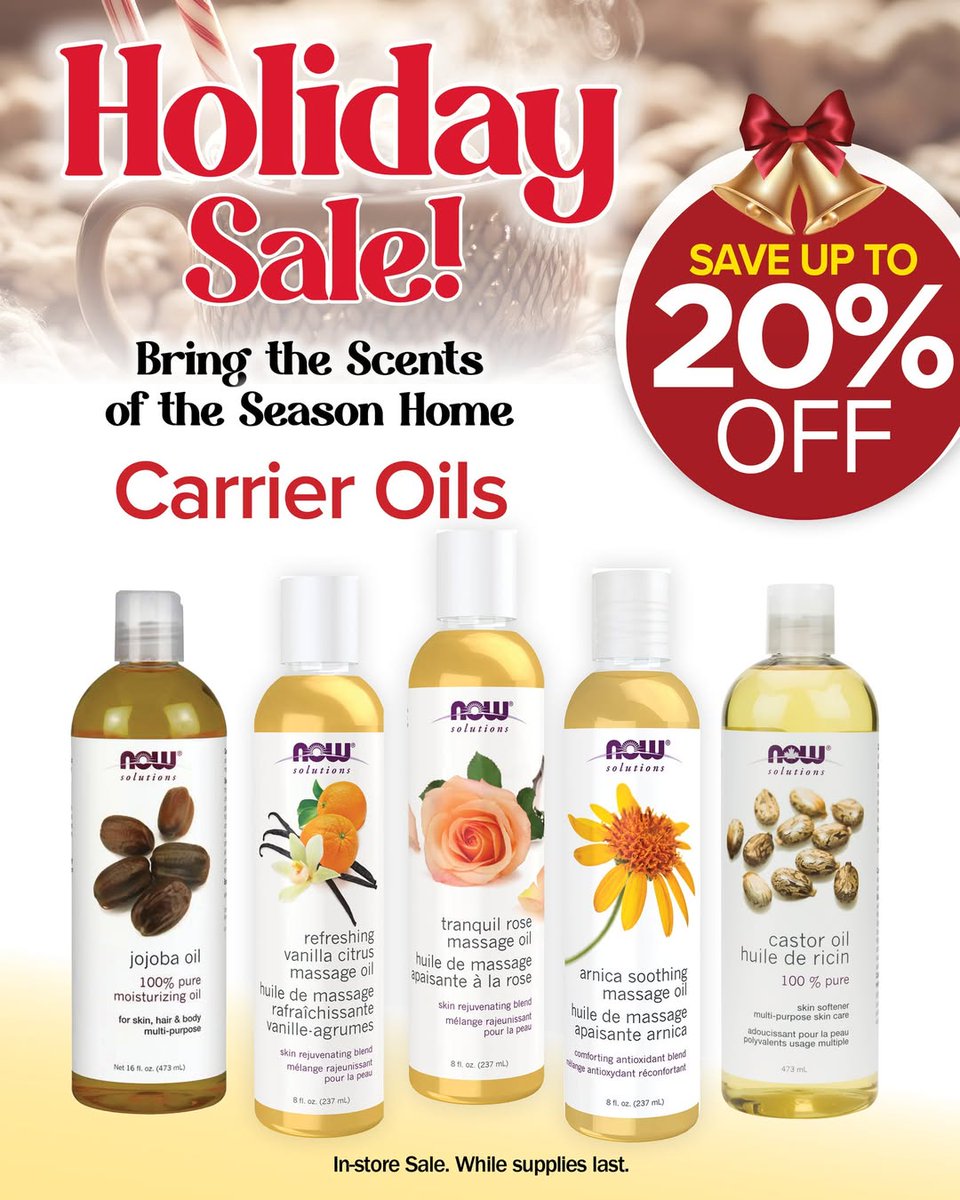 InfoNaturally's tweet image. NOW® Solutions’ natural carrier oils are a gentle, natural way to maintain smooth, radiant skin.
Save 20% OFF regular price on:
📷 Jojoba Oil
📷 Refreshing Vanilla Citrus
📷 Tranquil Rose Massage Oil
📷 Arnica Soothing Massage Oil
📷 Castor Oil