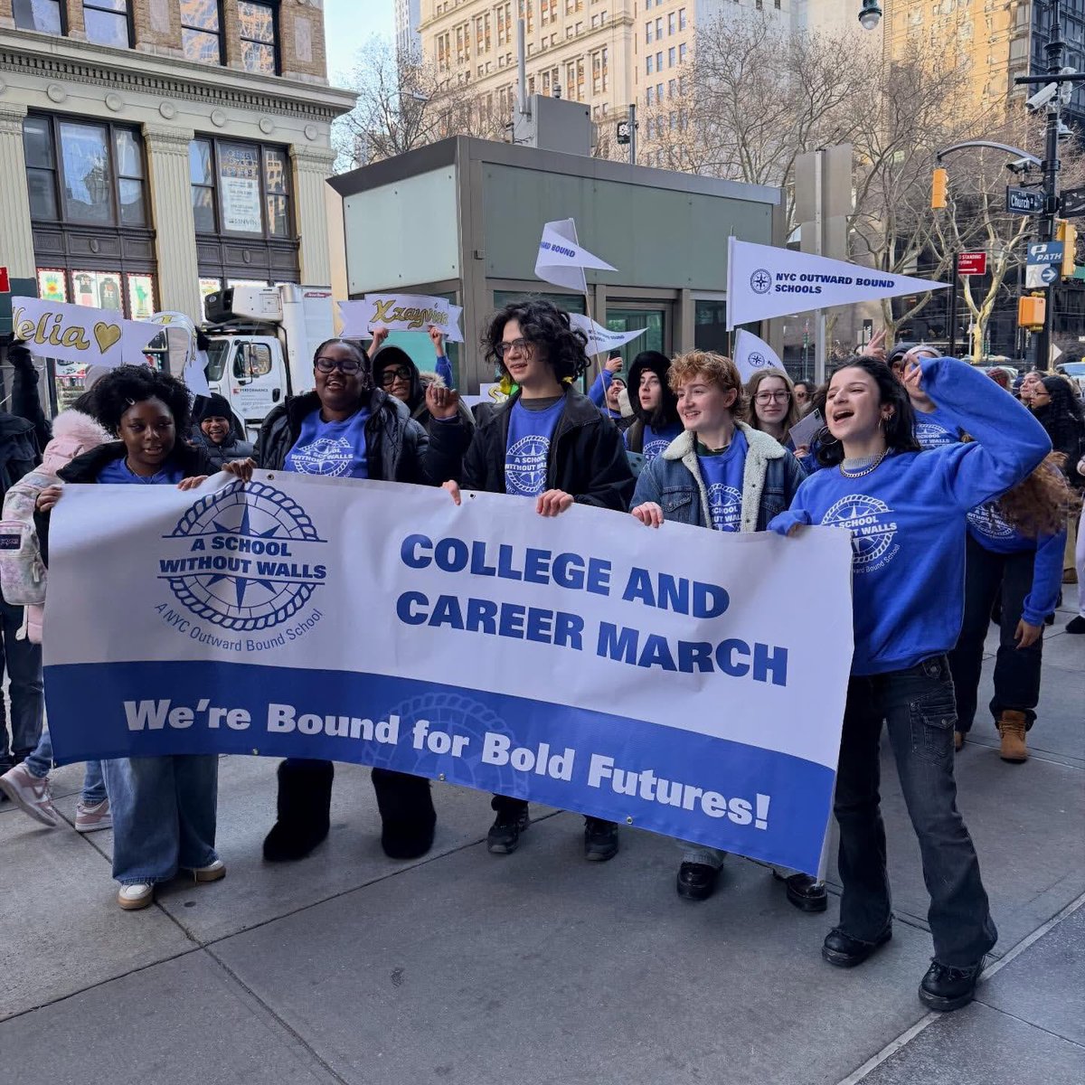CIOBCitywide's tweet photo. Congratulations to a School Without Walls on their very first College March. It is a beautiful milestone for the school and the seniors. Great job celebrating this important step. #CollegeMarch #SWoW #NYCPublicSchools @NYCSchools @DOEChancellor https://t.co/EFWYq9RWD8