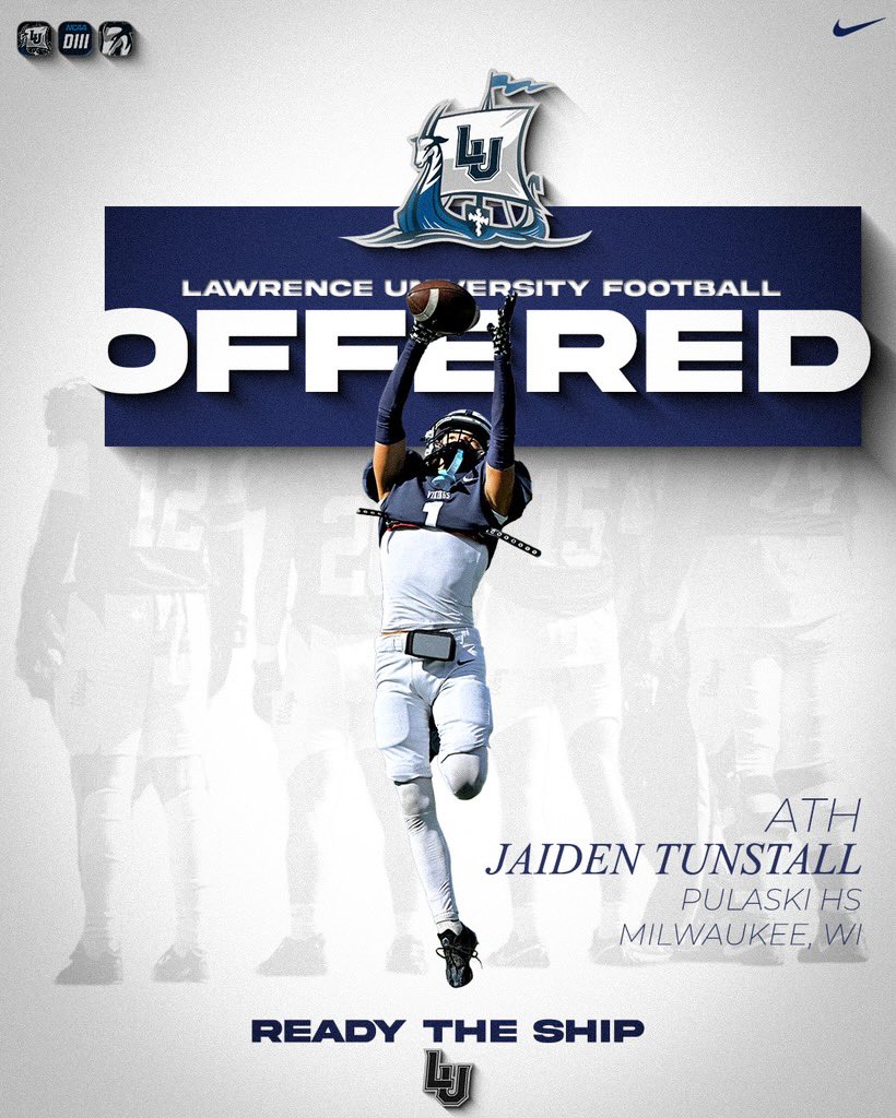 _JaidenTunstall's tweet photo. After an amazing visit ,, I’m Extremely blessed and proud to receive my first offer from Lawrence University!!! Humble and grateful on is journey. 🙏🏾 @coachdallas3 @CoachGalante @Coach_Deckard @Coach_CBoggs @LawrenceUni
#Blessed #LawrenceUniversity #FootballOffer #RecruitingJourney #StudentAthlete #NextLevel #Focused #ClassOf2026 #AGTG