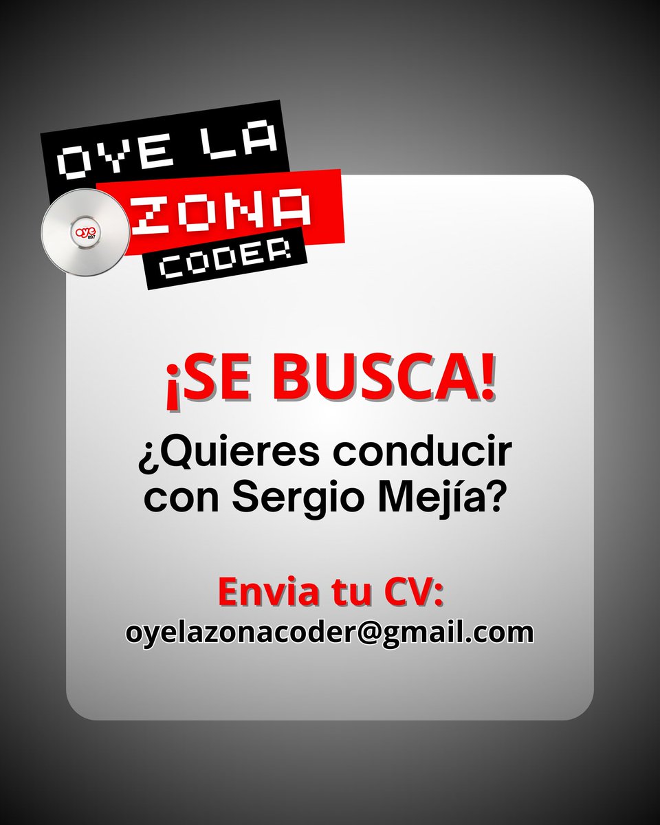OYELAZONACODER's tweet image. La 3ra temporada de @OYELAZONACODER arranca el sábado 20 de diciembre de 12-2pm
Te gustaría ser conducir con @OyeSergioMejia ?
- Te apasiona la radio, estudiaste comunicación o carreras afines, eres #Coder 100% vives en CDMX o EdoMex? Envía tu CV y demo a oyelazonacoder@gmail.com