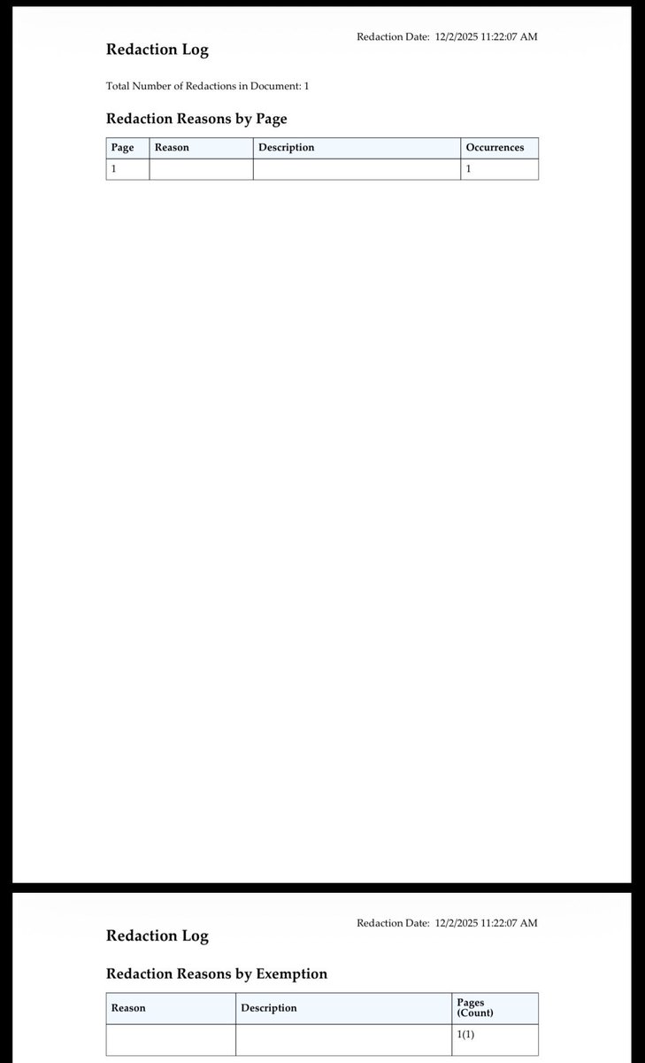 Third issue: 
I requested calendar/meeting info for Commissioner Michael Cox and FBI‘s Stephen Kelleher. No response for over a month. 
12/2/25 - after another escalation email I finally received a “responsive record” — EXCEPT it’s NOT RESPONSIVE to the request at all. 
🚩They