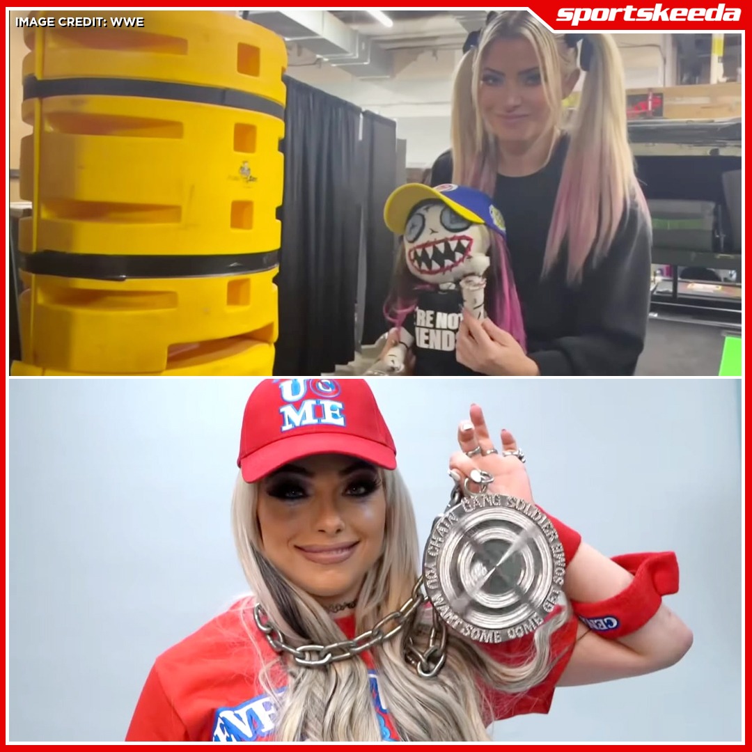 SKWrestling_'s tweet image. Alexa Bliss puts John Cena’s colors on Lily, while Liv Morgan rocks the full Cena fit to give him a heartwarming goodbye! ❤

@AlexaBliss_WWE @YaOnlyLivvOnce 

sk.news/pabCnd