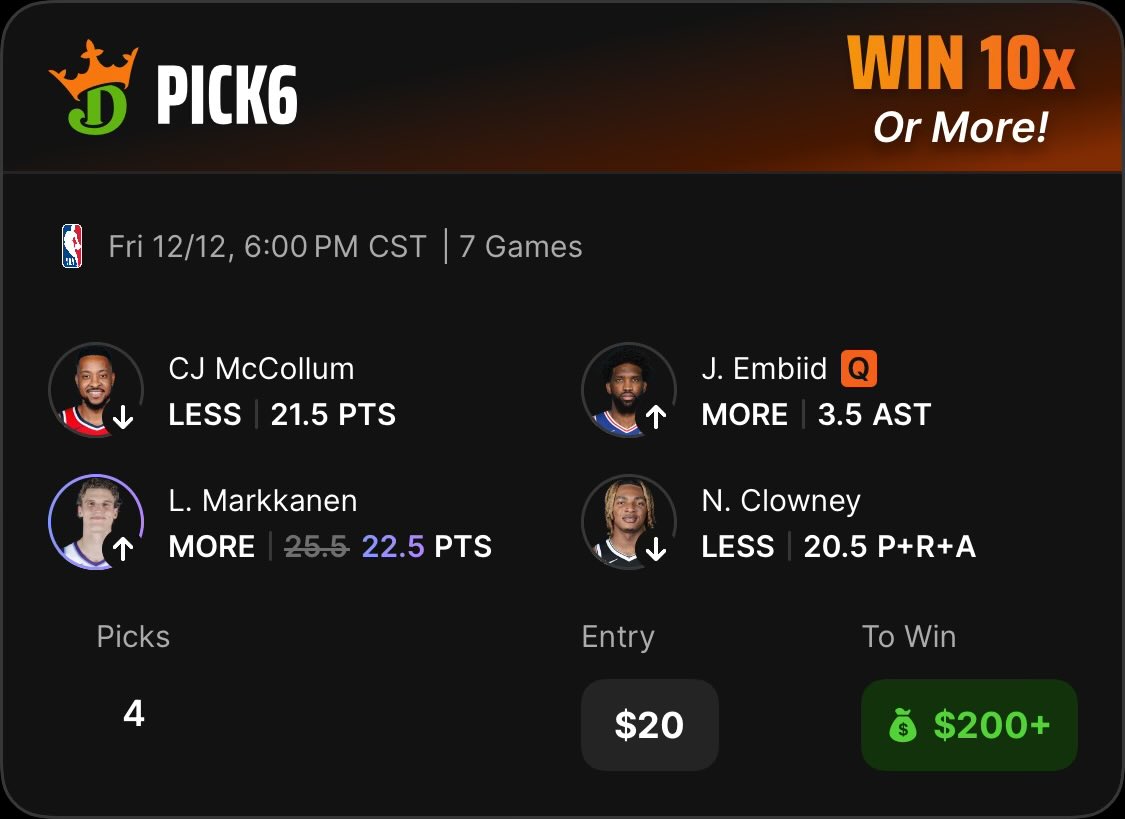 Reboundr_'s tweet photo. Pick6 Stat Slice slip

Check out my DraftKings Pick6 Entry! https://t.co/99eJC4ODe3 https://t.co/QJZ0ASvUwj